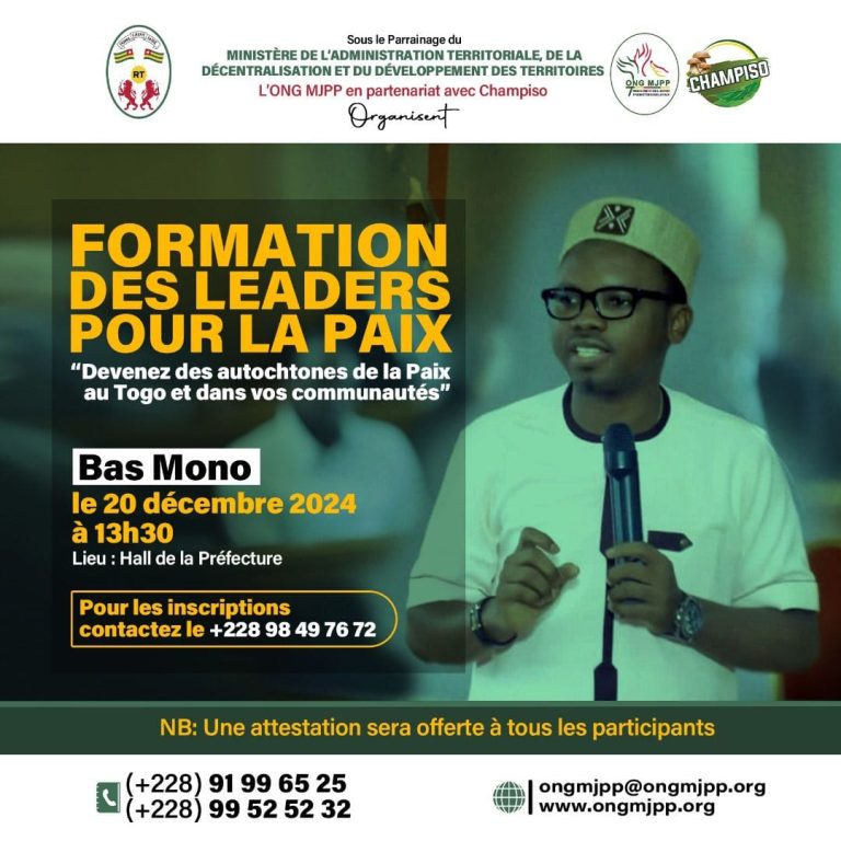 𝐓𝐎𝐆𝐎 / 𝐅𝐨𝐫𝐦𝐚𝐭𝐢𝐨𝐧 𝐝𝐞𝐬 𝐋𝐞𝐚𝐝𝐞𝐫𝐬 𝐩𝐨𝐮𝐫 𝐥𝐚 𝐏𝐚𝐢𝐱 : 𝐂𝐚𝐩 𝐬𝐮𝐫 𝐥𝐚 𝐏𝐫é𝐟𝐞𝐜𝐭𝐮𝐫𝐞 𝐝𝐮 𝐁𝐚𝐬-𝐌𝐨𝐧𝐨.